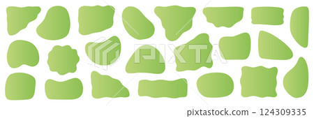 Abstract organic shape round form set. Green color liquid organic blob curve shape figure. Abstract liquid bubble, wavy different form. Soft round oval pattern background. Vector 124309335
