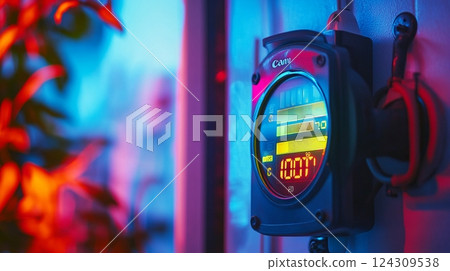 A vibrant display of a high-tech device showcasing intricate details. The colorful backdrop enhances its futuristic appeal. Technology meets art in this stunning image. Generative AI A vibrant display of a high-tech device showcasing intricate details. The colorful backdrop enhances its futuristic appeal. Technology meets art in this stunning image. Generative AI 124309538