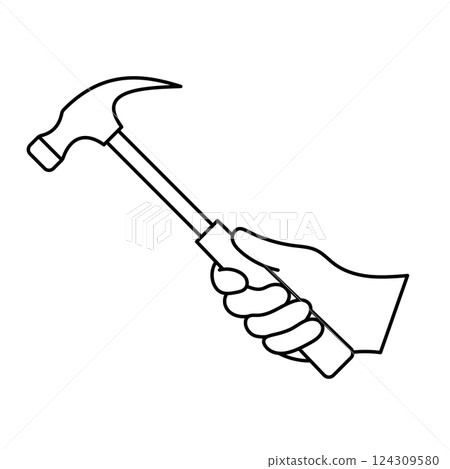 Hand Holding Hammer Outline Vector Illustration. A black and white vector illustration of a hand firmly gripping a hammer. Hand Holding Hammer Outline Vector Illustration. A black and white vector illustration of a hand firmly gripping a hammer. 124309580
