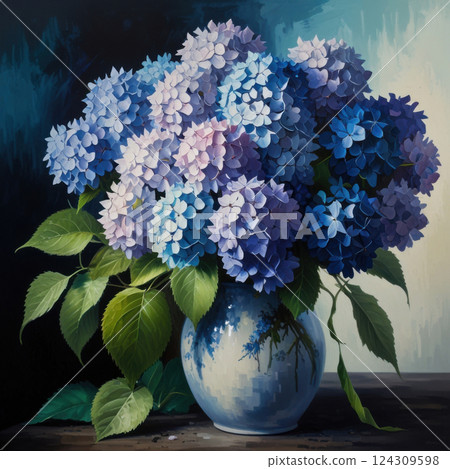 Floral painting background. Beautiful bouquet of hydrangea flowers. 124309598