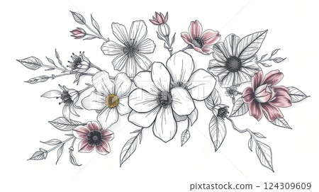 Floral sketch illustration. Beautiful delicate flowers. 124309609