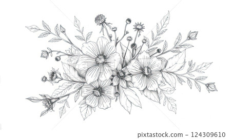 Floral sketch illustration. Beautiful delicate flowers. 124309610