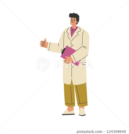 Man Doctor and Medical Worker Stand in Uniform with Clipboard Vector Illustration Man Doctor and Medical Worker Stand in Uniform with Clipboard Vector Illustration 124309648