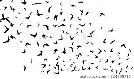 Flying birds silhouette flock. hand drawing. Not AI. Vector illustration 124309715