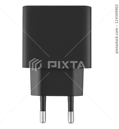 Stylish black power adapter on a white background. 124309902