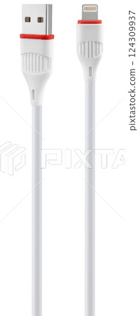 Quality white cable with USB and Lightning connectors. 124309937