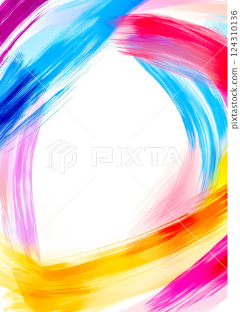 Colorful brush strokes creating a vibrant circular frame 124310136