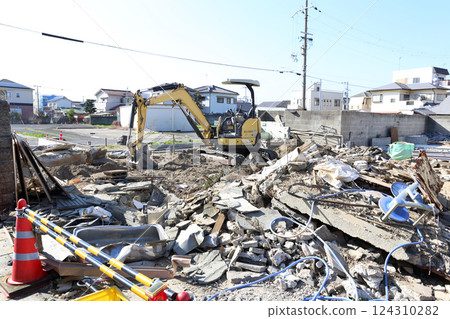 Road improvement construction site, house demolition site 124310282