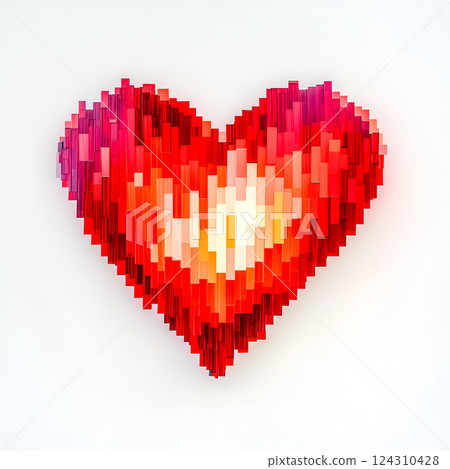 Glowing pixelated heart icon representing love and connection 124310428