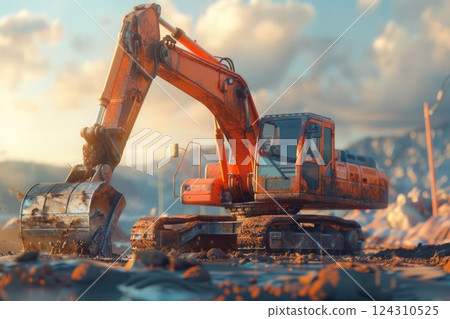 Crawler Excavator is digging with lift up in the construction site. Neural network ai generated 124310525