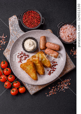 Hash browns with potatoes and onions, salt and spices 124311330