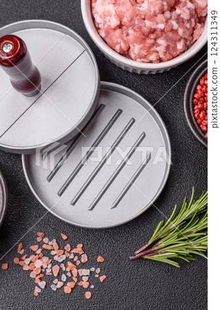 Metal press for making minced meat cutlets for burgers Metal press for making minced meat cutlets for burgers 124311349