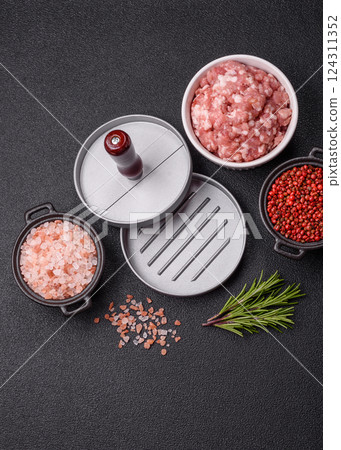 Metal press for making minced meat cutlets for burgers 124311352