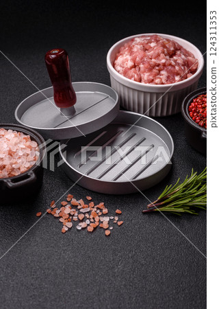 Metal press for making minced meat cutlets for burgers Metal press for making minced meat cutlets for burgers 124311353