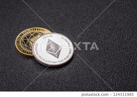 Ethereum cryptocurrency dummy in the form of a round iron coin Ethereum cryptocurrency dummy in the form of a round iron coin 124311985
