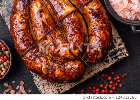 Delicious sausage with salt, spices and herbs 124312166