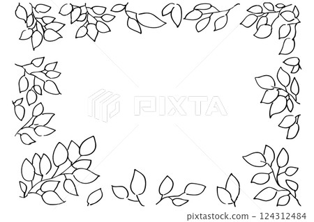 Hand-drawn botanical line drawing frame illustration of leaves and grass Vector Hand-drawn botanical line drawing frame illustration of leaves and grass Vector 124312484
