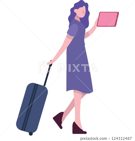 Woman with luggage vector ticket online icon 124312487