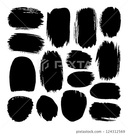 A set of bold, high-contrast ink shapes with strong brush strokes. Ideal for digital compositions and posters. 124312569