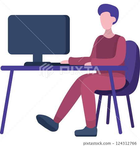 Man work on computer at office desk vector icon Man work on computer at office desk vector icon 124312766