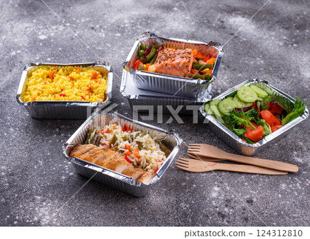 Food delivery concept. Lunch in container 124312810