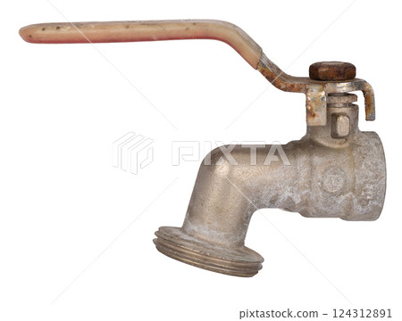 Old Rusty Outdoor Water Faucet Isolated Old Rusty Outdoor Water Faucet Isolated 124312891