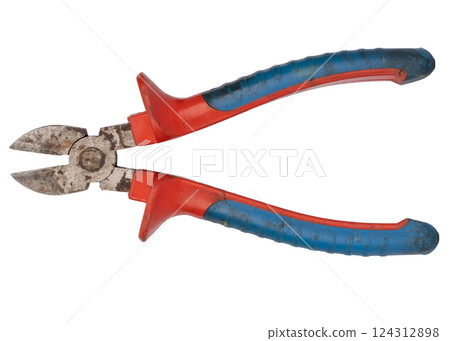 Used Wire Cutter Pliers with Red and Blue Handles Used Wire Cutter Pliers with Red and Blue Handles 124312898