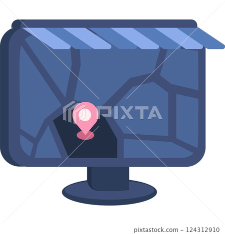 Online shop location on pc screen vector icon 124312910