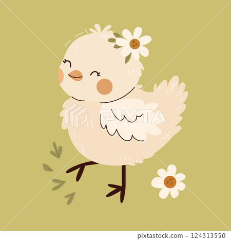 cute chicken with flowers. chicken vector illustration. cute farm animals cute chicken with flowers. chicken vector illustration. cute farm animals 124313550