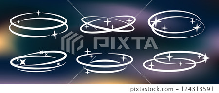 Brutalist y2k ellipse frames. Abstract oval shapes with stars and sparkles, minimalist Y2K frames flat vector illustration set. Old school aesthetic elements 124313591