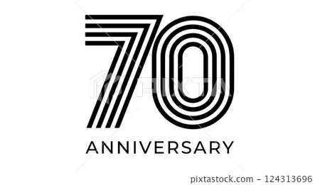 Minimalist 70th anniversary logo, geometric lines number 70 for company greeting card, web and event design, business branding, marketing materials, wedding and birthday symbol. Vector illustration 124313696