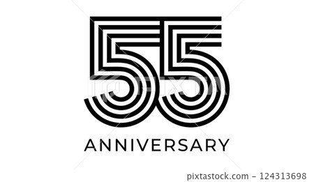 55th anniversary sign, striped geometrical number 55 for greeting card, birthday event design, business marketing materials, wedding jubilee logo. Vector illustration 55th anniversary sign, striped geometrical number 55 for greeting card, birthday event design, business marketing materials, wedding jubilee logo. Vector illustration 124313698