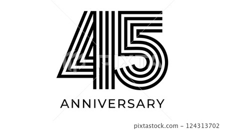 45th anniversary sign, striped geometrical number 45 for greeting card, birthday event design, business marketing materials, wedding jubilee logo. Vector illustration 45th anniversary sign, striped geometrical number 45 for greeting card, birthday event design, business marketing materials, wedding jubilee logo. Vector illustration 124313702