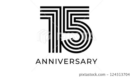 15th anniversary sign, striped geometrical number 15 for greeting card, birthday event design, business marketing materials, wedding jubilee logo. Vector illustration 15th anniversary sign, striped geometrical number 15 for greeting card, birthday event design, business marketing materials, wedding jubilee logo. Vector illustration 124313704