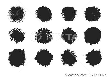 Set of grunge paint circles in rough ink style 124314024