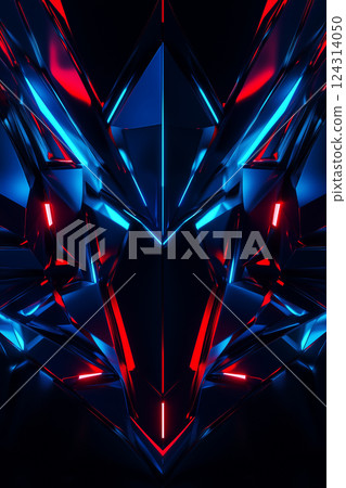 具有發光的紅色和藍色霓虹燈的未來 3D 背景 具有發光的紅色和藍色霓虹燈的未來 3D 背景 124314050
