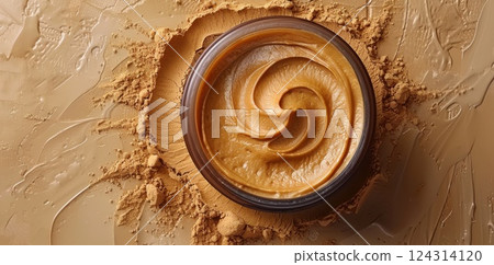 Smooth, creamy chocolate spread with a glossy swirl, perfect for desserts and gourmet treats. A decadent indulgence for chocolate enthusiasts 124314120