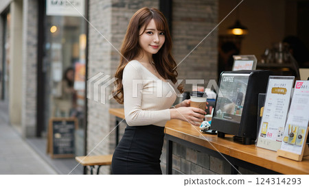 College students enjoying coffee at a cafe 124314293