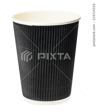 Disposable paper brown corrugated cup for coffee and tea on isolated background 124314328