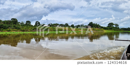 River boat trip at Parana do Mamori in the Amazon rainforest about 100 km south of Manaus in Brazil River boat trip at Parana do Mamori in the Amazon rainforest about 100 km south of Manaus in Brazil 124314616