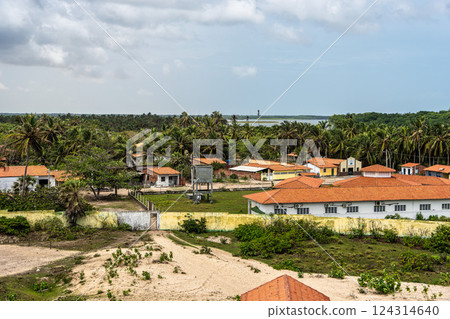 Village of Mandacaru, Barreirinhas, Maranhao, Brazil from the Mandacaru lighthouse, overlooking the Preguicas River 124314640