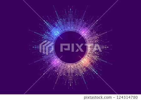 Scientific illustration quantum computer technology. Plexus fiction effect. Deep learning artificial intelligence. Big data algorithms visualization. Quantum explosion background. 124314780