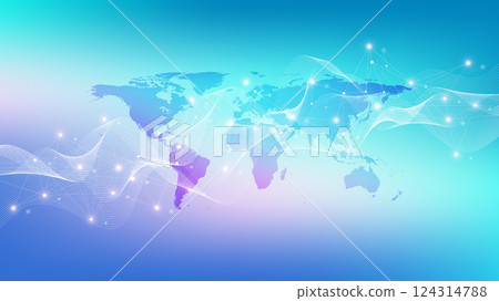 Digits abstract background with connected line and dots, wave flow. Digital neural networks. Network and connection background for your presentation. Graphic polygonal background, illustration 124314788