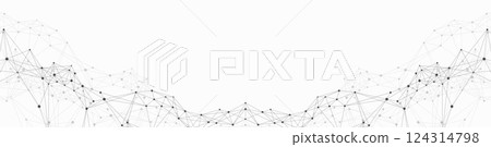 Digits abstract background with connected line and dots, wave flow. Digital neural networks. Network and connection background for your presentation. Graphic polygonal background, illustration 124314798