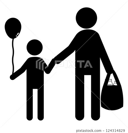 父母與孩子：購物歸來的人們的象形圖 124314829