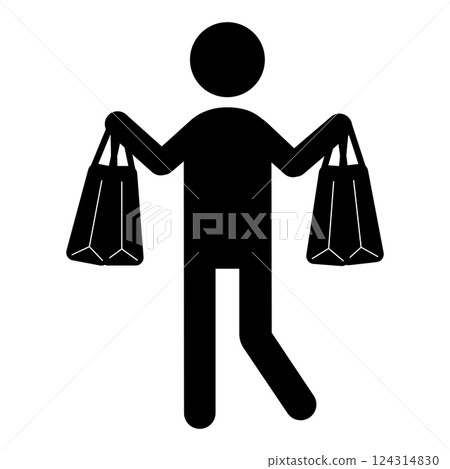 Pictogram of a person having fun shopping a lot 124314830