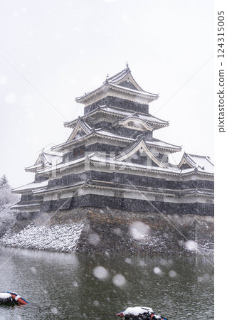 [Snow Scenery] Matsumoto Castle in the snow in winter [Nagano Prefecture] 124315005