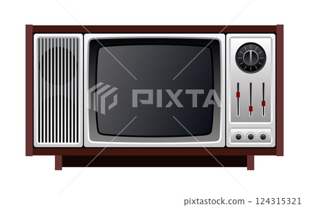 Vintage TV with wood frame, knobs, and sliders. Vintage TV with wood frame, knobs, and sliders. 124315321