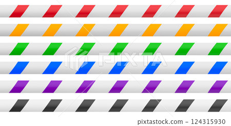 Set of stripes security warning tapes, different colors. 3D rendering Set of stripes security warning tapes, different colors. 3D rendering 124315930