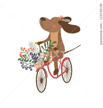 Dog on Bicycle with Flowers Dog on Bicycle with Flowers 124316136